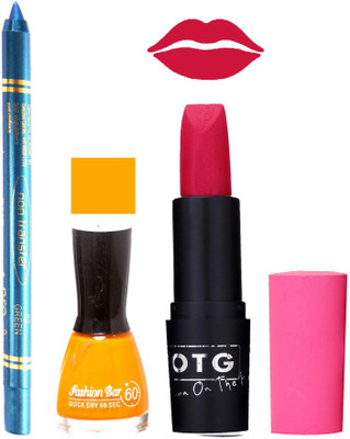 Fashion Bar Nail Polish , otg Lipstick , Turquoise Blue Kajal Combo54(Set of 3)