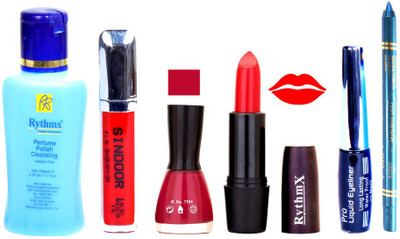Rythmx Orange Lipstick Mauve Nail Polish Remover Eye Liner Sindoor Turquoise Blue Kajal Combo Kit 8909(Set of 6)
Rythmx Orange Lipstick Mauve Nail Polish Remover Eye Liner Sindoor Turquoise Blue Kajal Combo Kit 8909(Set of 6)