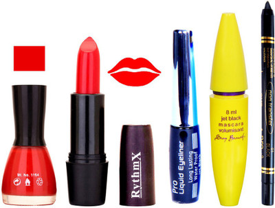 Rythmx Orange Red Lipstick Red Nail Polish With Black EyeLiner Zed Black Kajal and Volumisant Express MasCara AB(Set of 5)
Rythmx Orange Red Lipstick Red Nail Polish With Black EyeLiner Zed Black Kajal and Volumisant Express MasCara AB(Set of 5)