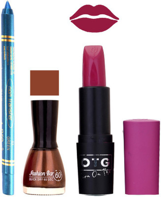 Fashion Bar Nail Polish , otg Lipstick , Turquoise Blue Kajal Combo89(Set of 3)
Fashion Bar Nail Polish , otg Lipstick , Turquoise Blue Kajal Combo89(Set of 3)