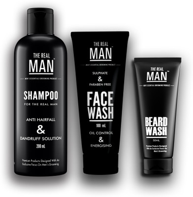 The Real Man Anti Hair Fall & Dandruff Solution Shampoo (200ml), Oil Control and Energising Face Wash (100ml) & Beard Wash (50ml)(Set of 3)
The Real Man Anti Hair Fall & Dandruff Solution Shampoo (200ml), Oil Control and Energising Face Wash (100ml) & Beard Wash (50ml)(Set of 3)