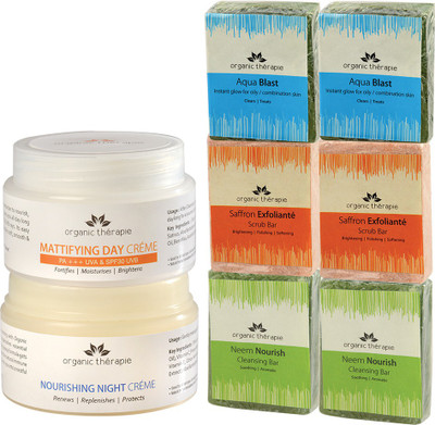 Organic Therapie Exfoliated&Nourished Skin Combo- (NNB75 X2, SEB7 X2, ABB75 X2, MDC50, NNC50)(Set of 8)