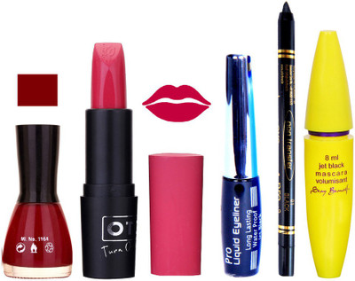 Rythmx Lipstick, Nail Polish, Eyeliner,Black Kajal Makeup Combo Kit 1320(Set of 5)