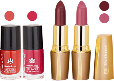 Rythmx Orange Nail Polish + Brown Lipstick Combo 2907201608(Set of 4)