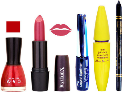 Rythmx Pinkish Purple Lipstick Shimmer Red Nail Polish With Black EyeLiner Zed Black Kajal and Volumisant Express MasCara ST(Set of 5)
Rythmx Pinkish Purple Lipstick Shimmer Red Nail Polish With Black EyeLiner Zed Black Kajal and Volumisant Express MasCara ST(Set of 5)