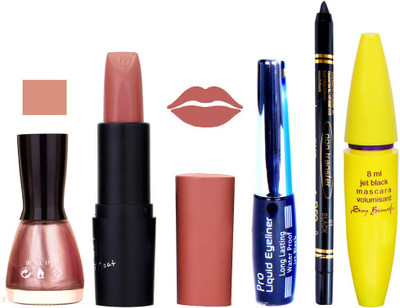 Rythmx Lipstick, Nail Polish, Eyeliner,Black Kajal Makeup Combo Kit 1338(Set of 5)