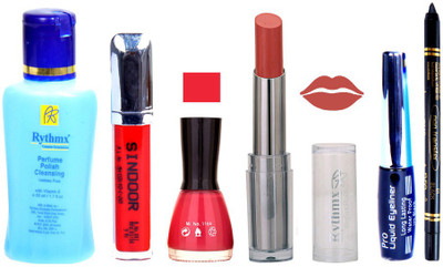 Rythmx Lipstick And Nail Polish + Eyliner + Sindoor + Remover + Kajal Makeup Combo Pack(Set of 6)
Rythmx Lipstick And Nail Polish + Eyliner + Sindoor + Remover + Kajal Makeup Combo Pack(Set of 6)