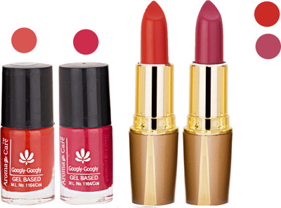 Aroma Care Orange Nail Polish + Red Lipstick Combo 2907201684(Set of 4)