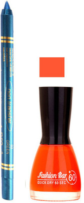 Fashion Bar Orange Nail Polish With Pro Non Transfer Turquoise Blue Kajal 103(Set of 2)