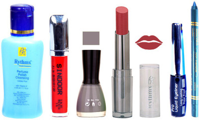 Rythmx Lipstick And Nail Polish + Eyliner + Sindoor + Remover + Kajal Makeup Combo Pack(Set of 6)
Rythmx Lipstick And Nail Polish + Eyliner + Sindoor + Remover + Kajal Makeup Combo Pack(Set of 6)