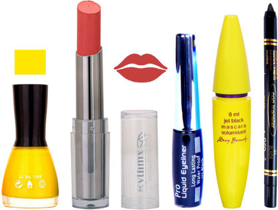 Rythmx Intense Matte peach Shade Lipstick, yellow Nail Polish,Black Eyeliner,Mascara, And Stay On Black Kajal 7287(Set of 5)
Rythmx Intense Matte peach Shade Lipstick, yellow Nail Polish,Black Eyeliner,Mascara, And Stay On Black Kajal 7287(Set of 5)