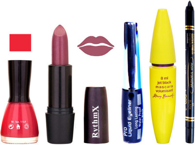 Rythmx Shimmer Purple Lipstick Light Pink Nail Polish With Black EyeLiner Zed Black Kajal and Volumisant Express MasCara GG(Set of 5)
Rythmx Shimmer Purple Lipstick Light Pink Nail Polish With Black EyeLiner Zed Black Kajal and Volumisant Express MasCara GG(Set of 5)