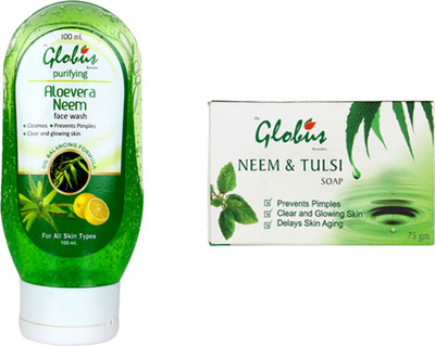 Globus ALOEVERA NEEM FACE WASH & NEEM TUSLI SOAP(Set of 2)