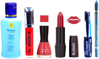 Rythmx Bright Mazanta Lipstick Dark Pink Nail Polish Remover Eye Liner Sindoor Turquoise Blue Kajal Combo Kit 8928(Set of 6)
Rythmx Bright Mazanta Lipstick Dark Pink Nail Polish Remover Eye Liner Sindoor Turquoise Blue Kajal Combo Kit 8928(Set of 6)