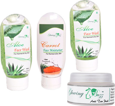 Glowing Buzz Combo of 2 Aloe Face Wash, 1 Carrot Moisturiser and 1 Natural Anti tan Pack for normal to dry skin(Set of 4)
Glowing Buzz Combo of 2 Aloe Face Wash, 1 Carrot Moisturiser and 1 Natural Anti tan Pack for normal to dry skin(Set of 4)