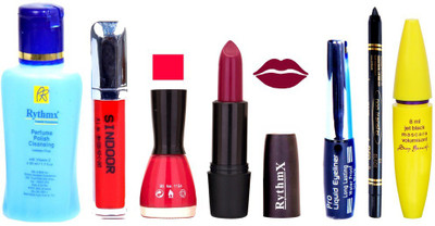 Rythmx Mauve Lipstick Pink Nail Polish Remover Eye Liner Sindoor Pro Non Transfer Black Kajal Maskara Combo Kit 2856(Set of 7)
Rythmx Mauve Lipstick Pink Nail Polish Remover Eye Liner Sindoor Pro Non Transfer Black Kajal Maskara Combo Kit 2856(Set of 7)