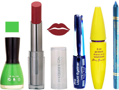 Rythmx Intense Matte Wine Shade Lipstick, Parrot Green Nail Polish,Black Eyeliner,Mascara, And Turquoise Blue Kajal 634(Set of 5)
Rythmx Intense Matte Wine Shade Lipstick, Parrot Green Nail Polish,Black Eyeliner,Mascara, And Turquoise Blue Kajal 634(Set of 5)
