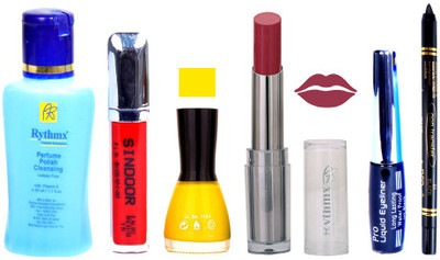 Rythmx Lipstick And Nail Polish + Eyliner + Sindoor + Remover + Kajal Makeup Combo Pack(Set of 6)
Rythmx Lipstick And Nail Polish + Eyliner + Sindoor + Remover + Kajal Makeup Combo Pack(Set of 6)