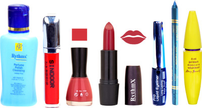 Rythmx Bright Red Lipstick Neon Pink Nail Polish Remover Eye Liner Sindoor Pro Non Transfer Turquoise Blue Kajal Maskara Color Bomb Kit 1841(Set of 7)
Rythmx Bright Red Lipstick Neon Pink Nail Polish Remover Eye Liner Sindoor Pro Non Transfer Turquoise Blue Kajal Maskara Color Bomb Kit 1841(Set of 7)