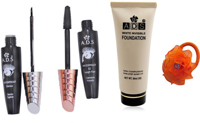 ADS Waterproof Eyeliner / Mascara / White Invisible Foundation / Band(Set of 4)