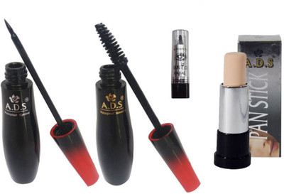 ADS Waterproof Eyeliner / Mascara / Pan Stick Concealer / Kajal(Set of 4)