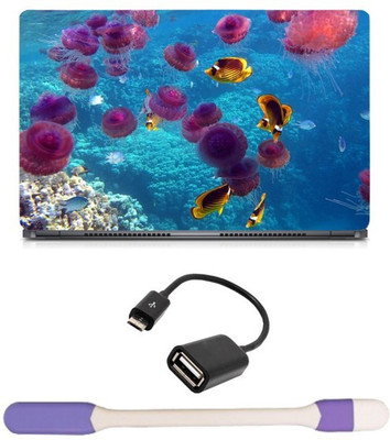 Skin Yard Under Water Squirrel Laptop Skin -14.1 Inch with USB LED Light & OTG Cable (Assorted) Combo Set