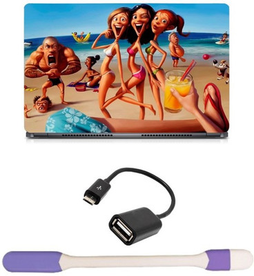 Skin Yard Romantic Beach Anime Laptop Skin -14.1 Inch with USB LED Light & OTG Cable (Assorted) Combo Set