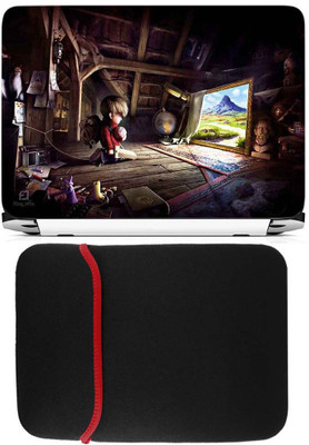 FineArts Kid in House Laptop Skin with Reversible Laptop Sleeve Combo Set