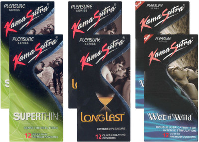 KamaSutra Superthin, Longlast, Wet n Wild - UPFK200091 Condom(Set of 6, 72S)
