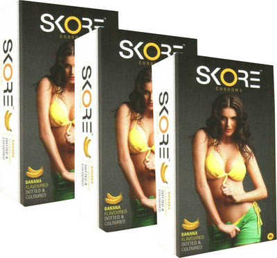 Skore Banana Flavoured Dotted & Coloured Monthly Combo Condom(Set of 3, 10S)