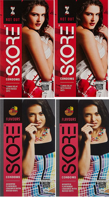 Skore Not Out Flavours Condom(Set of 4, 20S)