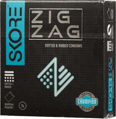 Skore Skore Champion Zig Zag Condoms 3's (Pack of 3) Condom(Set of 3, 9S)