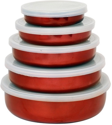 birdy 5pcs Storage set - 2350 ml Steel Grocery Container(Pack of 5, Red)