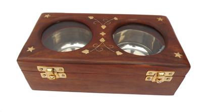 Handicraft SHEESHAM WOOD MATE DRY FRUIT BOX IN ATTRACTIVE LOOK - 300 ml Wood, Glass, Brass Spice Container(Brown)