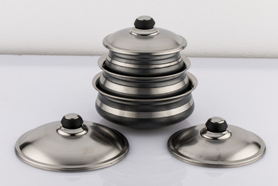 Mahavir 6pc Baby Corn Black Cook N Serve Pot Set Cookware Set(Stainless Steel, 6 - Piece)