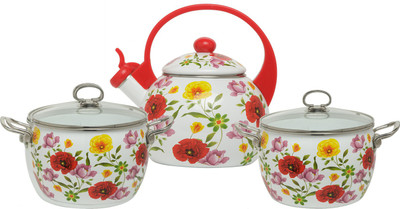 Hoffman Induction Bottom Cookware Set(Steel, Iron, 2 - Piece), Red