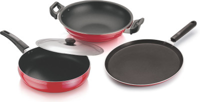 Suruchi 4 Piece Cookware Set(Aluminium, 4 - Piece), Red