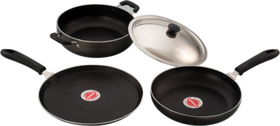 Sowbaghya Gift Set(Dosa Tawa, Kadai With Lid & Fry Pan) 2.5mm Induction Bottom Cookware Set(Aluminium, 4 - Piece), Black
Sowbaghya Gift Set(Dosa Tawa, Kadai With Lid & Fry Pan) 2.5mm Induction Bottom Cookware Set(Aluminium, 4 - Piece), Black