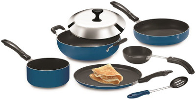 Crystal Non-Stick 7 Pcs Induction Bottom Cookware Set(Aluminium, 5 - Piece), Blue