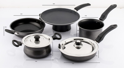 Mahavir Induction Cookware Set Induction Bottom Cookware Set(PTFE (Non-stick), Aluminium, 7 - Piece), Black
Mahavir Induction Cookware Set Induction Bottom Cookware Set(PTFE (Non-stick), Aluminium, 7 - Piece), Black