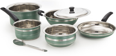 Mahavir 7KLDFSHTSGR Induction Bottom Cookware Set(Stainless Steel, 6 - Piece), Green
Mahavir 7KLDFSHTSGR Induction Bottom Cookware Set(Stainless Steel, 6 - Piece), Green