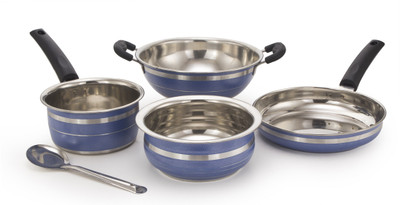 Mahavir 5KFSHSBL Induction Bottom Cookware Set(Stainless Steel, 5 - Piece), Blue 
Mahavir 5KFSHSBL Induction Bottom Cookware Set(Stainless Steel, 5 - Piece), Blue