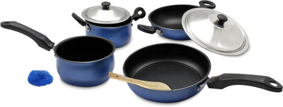 Mahavir Medium Induction and LPG Compatible Induction Bottom Cookware Set(Steel, 3 - Piece), Blue