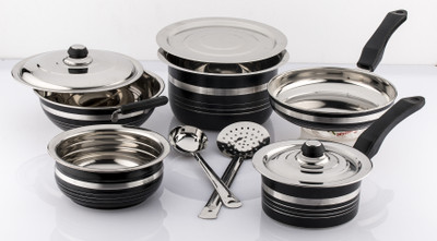 Mahavir Metallic Induction & Lpg Compatible Induction Bottom Cookware Set(Stainless Steel, 10 - Piece), Black
Mahavir Metallic Induction & Lpg Compatible Induction Bottom Cookware Set(Stainless Steel, 10 - Piece), Black