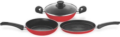 Pigeon Induction Bottom Cookware Set(PTFE (Non-stick), 3 - Piece), Black;red