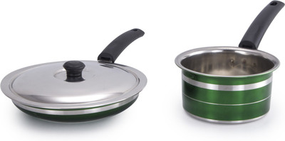 Mahavir Induction Bottom Cookware Set(Stainless Steel, 3 - Piece), Green