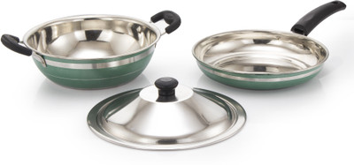 Mahavir 3KLDFGR Induction Bottom Cookware Set(Stainless Steel, 2 - Piece), Green