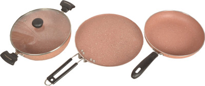 Abhinandan Induction Bottom Cookware Set(PTFE (Non-stick), 3 - Piece), Beige