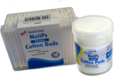 Nutips Cotton Buds Box 400 Swabs + Nutips Cotton Pads 50U ( Pack of 2)(250 Units)