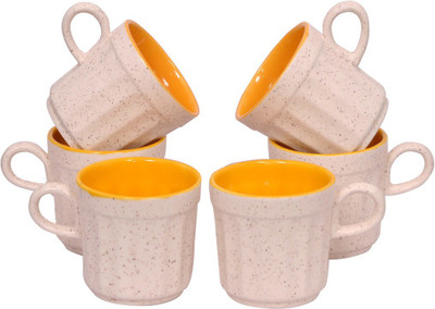 Elite Handicrafts White N Yellow Tea Cups Set Of 6 Ceramic(White, Yellow, Pack of 6)